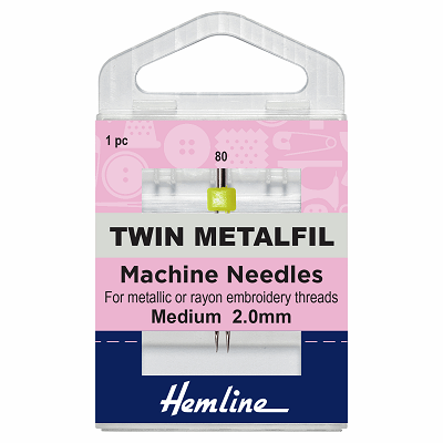 H119.20 Sewing Machine Needles: Metalfil Twin: 80/12, 3mm: 1 Piece 